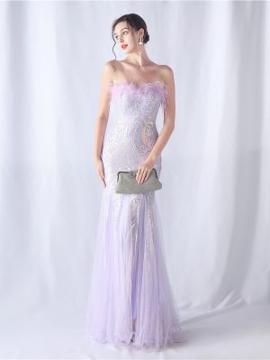 Women's  Tube Top Sequin Gauze Evening Dress