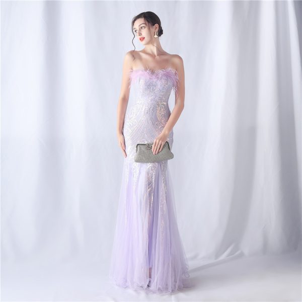 Women's  Tube Top Sequin Gauze Evening Dress