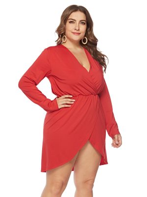 Women's  Clothing Spring Autumn Long Sleeve V neck Split Dress