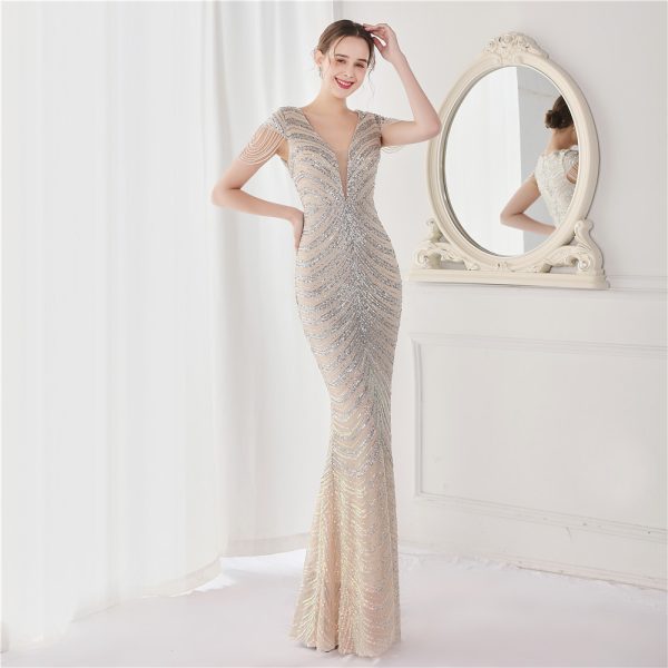 Women's Positioning Floral Sequin Craft Beaded Party Party Evening Dress