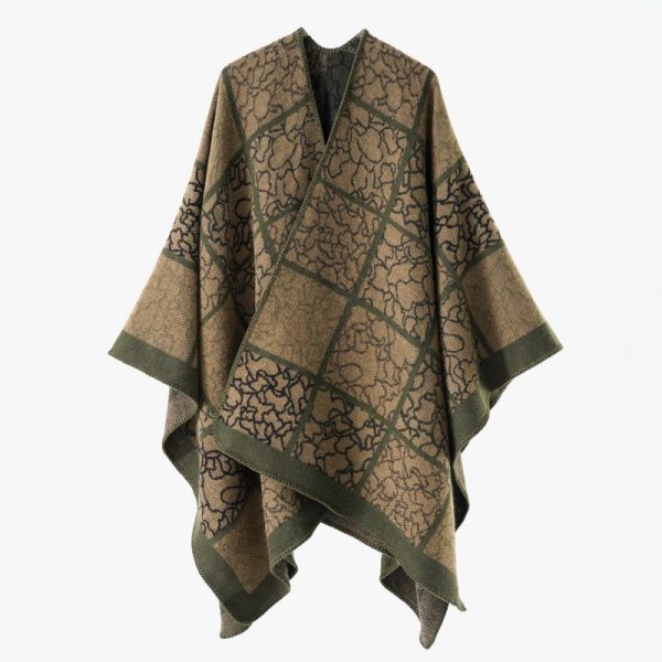 Women's  Shawl All Matching Thickened Wool Plush Cloak Gingham Check Warm Shawl