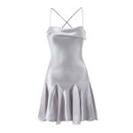 Women's Summer Two Color Strap Dress Lace up Backless Sexy Dress