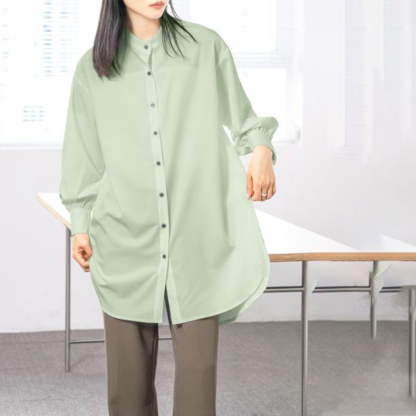 Women's Split Mid Length Lantern Sleeve Shirt Women