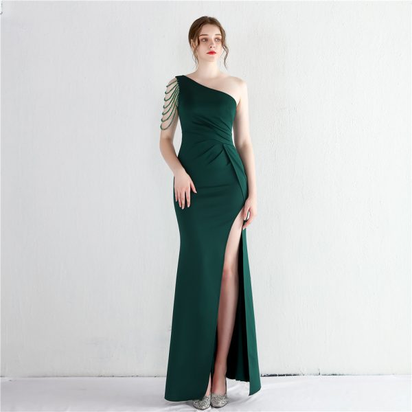 Women's Shoulder Debutante Gala Dinner Slim Fit Fishtail Dress