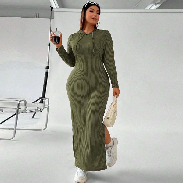 Women's Clothing Hooded Dress Autumn Winter Simplicity Skinny Sheath Maxi Dress