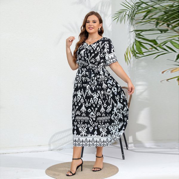 Women's Plus Size Elegant Graceful Elastic Waist V neck Dress