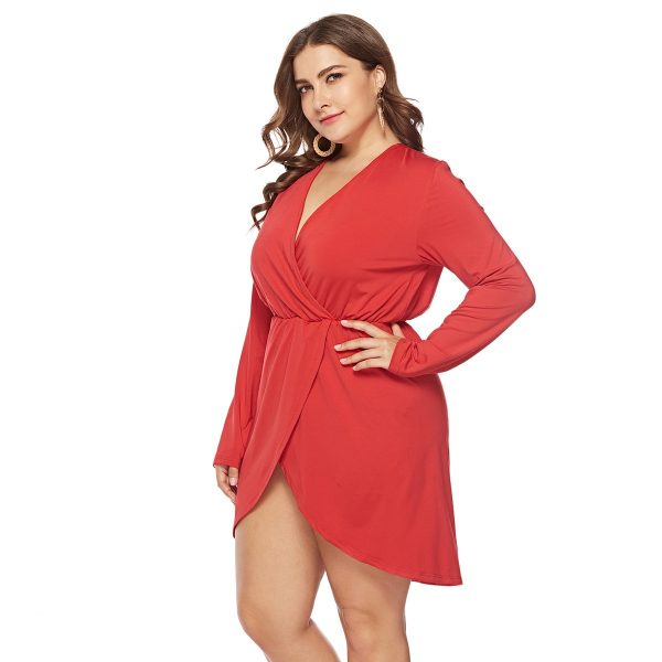 Women's  Clothing Spring Autumn Long Sleeve V neck Split Dress