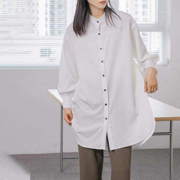 Women's Split Mid Length Lantern Sleeve Shirt Women