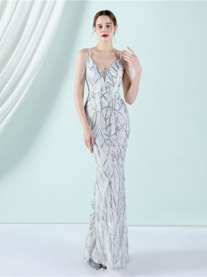 Women's Slim-Fit Fishtail Wedding Car Model Exhibition Dress