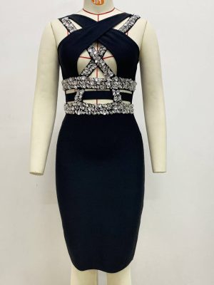 Women's  Handmade Rhinestone Bandage One Piece Dress