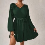 Women's Clothing Spring/Summer Loose Casual Waist Tight Long Sleeve Ruffled Dress