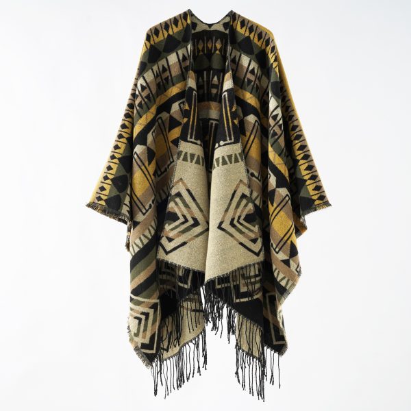 Women's  Nepal Ethnic Slit Scarf Cashmere Tassel Cape Autumn Winter Women