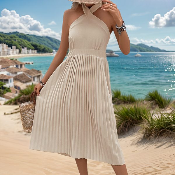 Women's  Vacation Solid Color Halter Pleated Dress