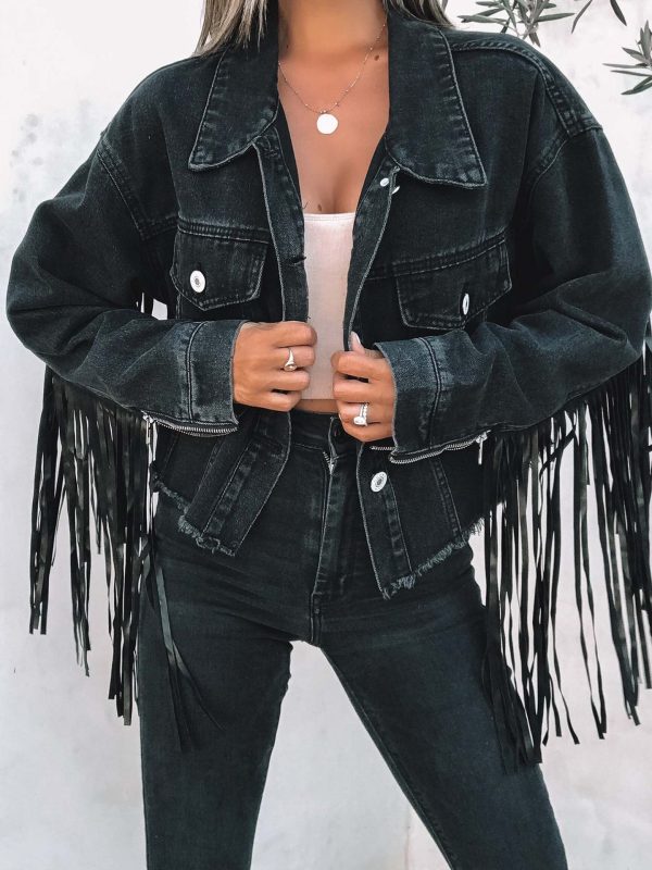 Women's  Winter Casual Loose Cross Tassel Denim Women Jacket