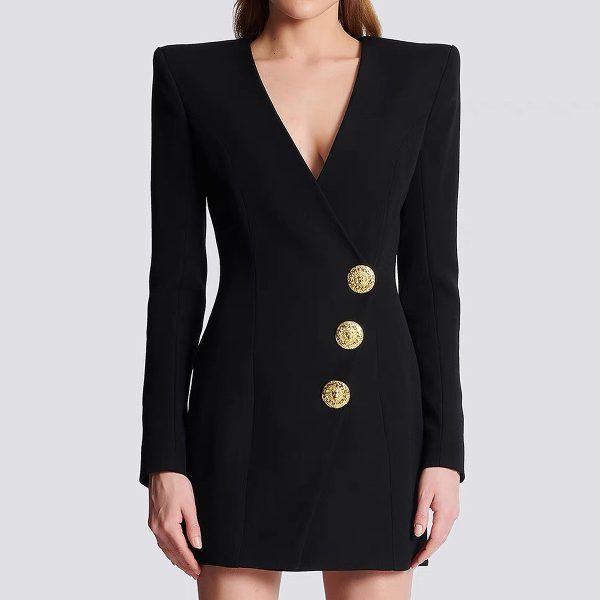 Women's V neck Slim Fit Slimming Three Button Long Sleeved Dress Coat for Women