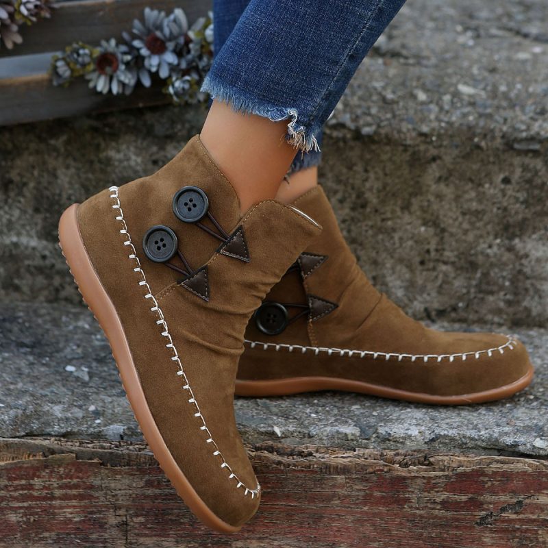 Suede Ankle Boots Women round Toe Retro Sewing Thin Single Boots